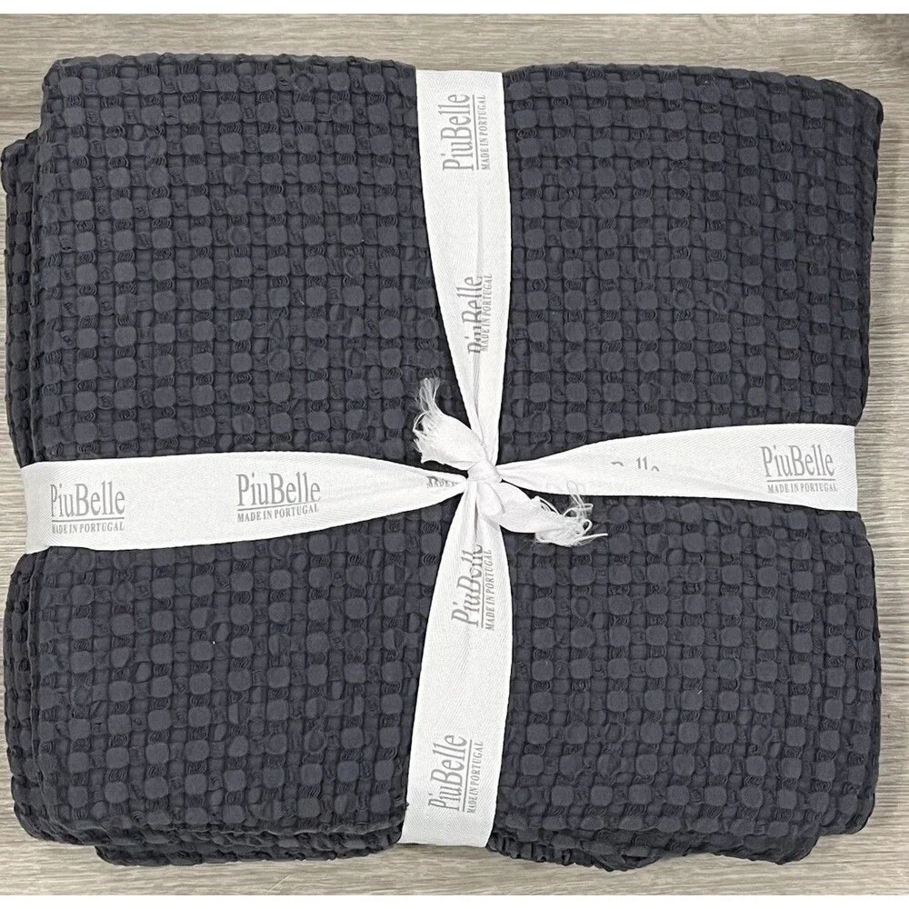 Piu Belle Dark Gray Waffle Texture Cotton King Blanket Coverlet 104 X 94 in New